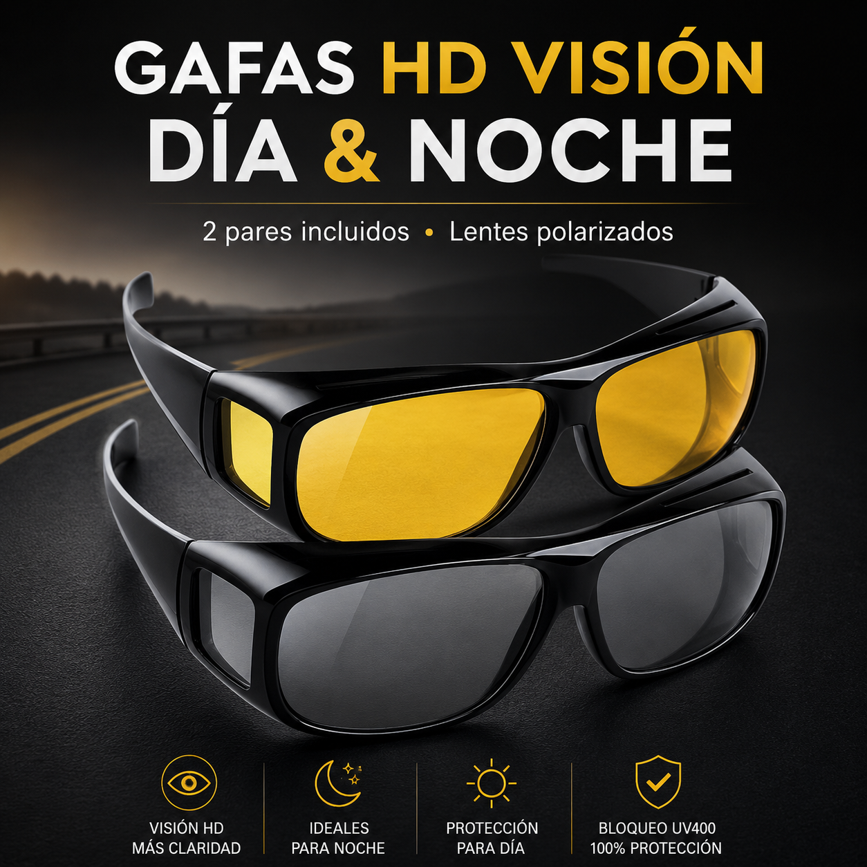 Lentes Vision Pro HD Día y Noche | Pack 2 Gafas HD