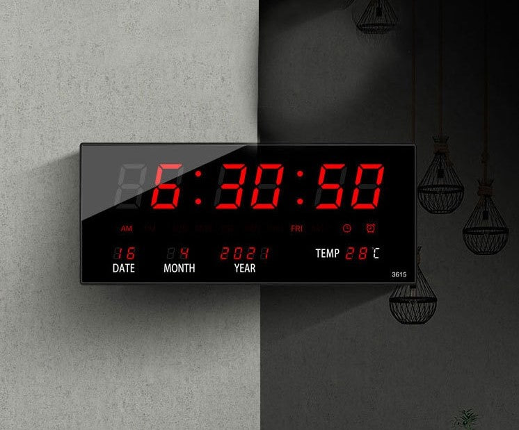 Reloj LED de Pared: Calendario, Temperatura, Alarmas + Garantía