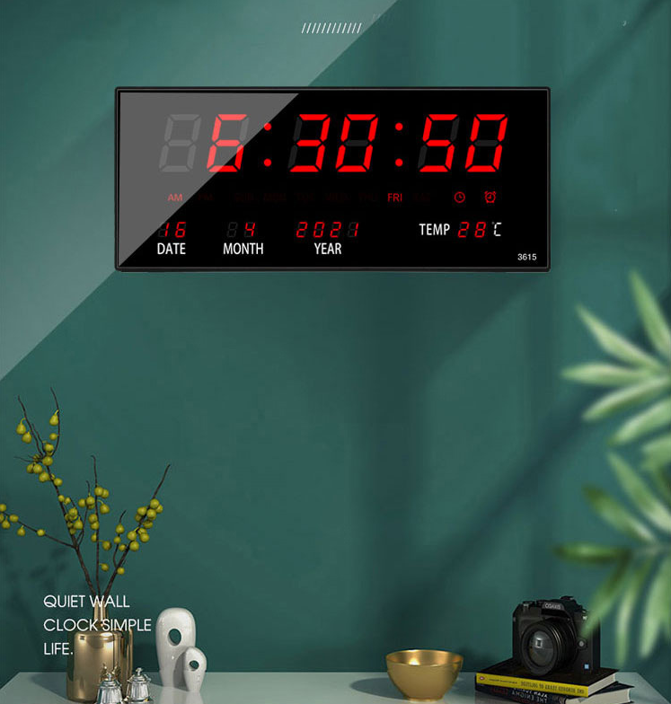 Reloj LED de Pared: Calendario, Temperatura, Alarmas + Garantía