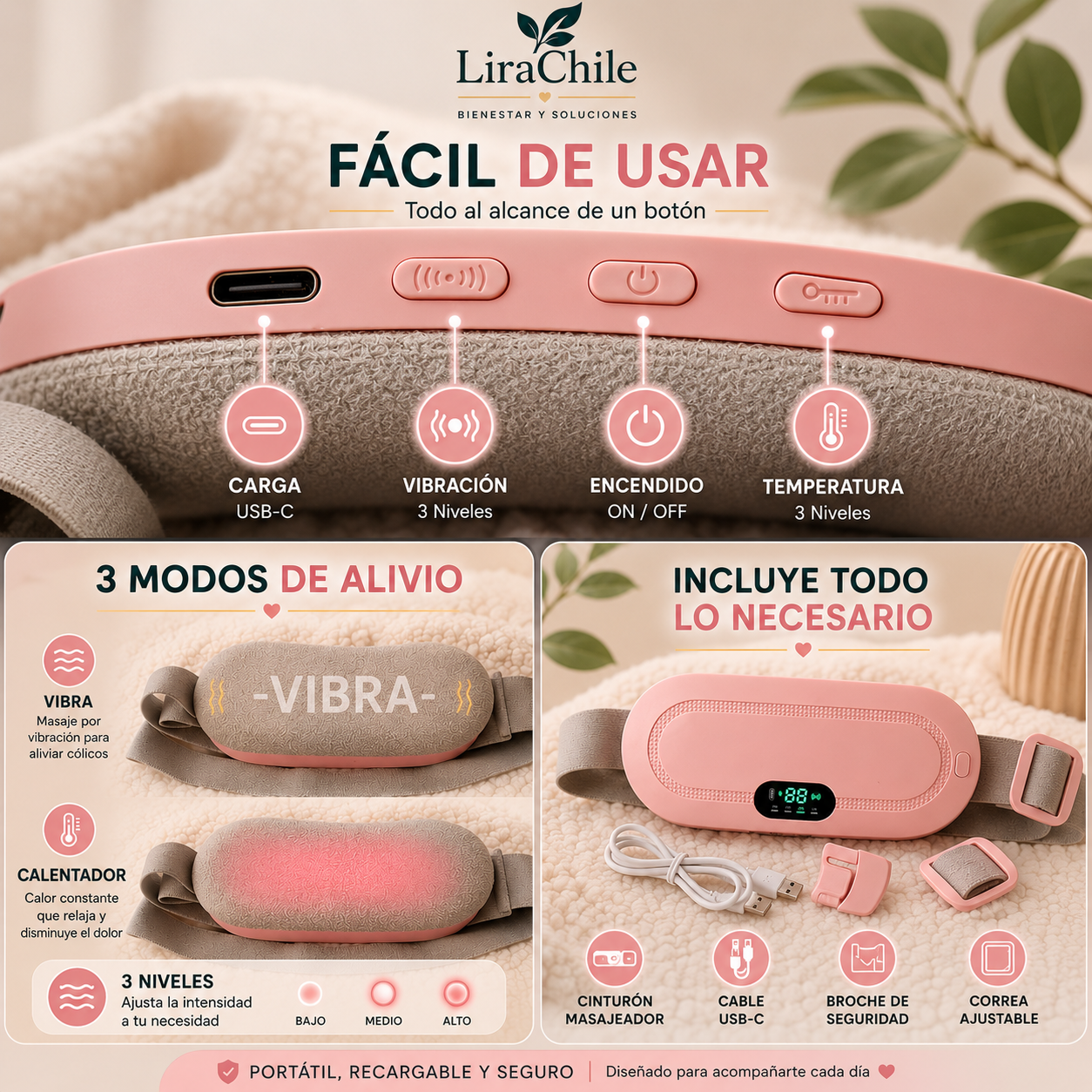 Cinturón Menstrual | Calor y Masaje para Aliviar Cólicos 🌸