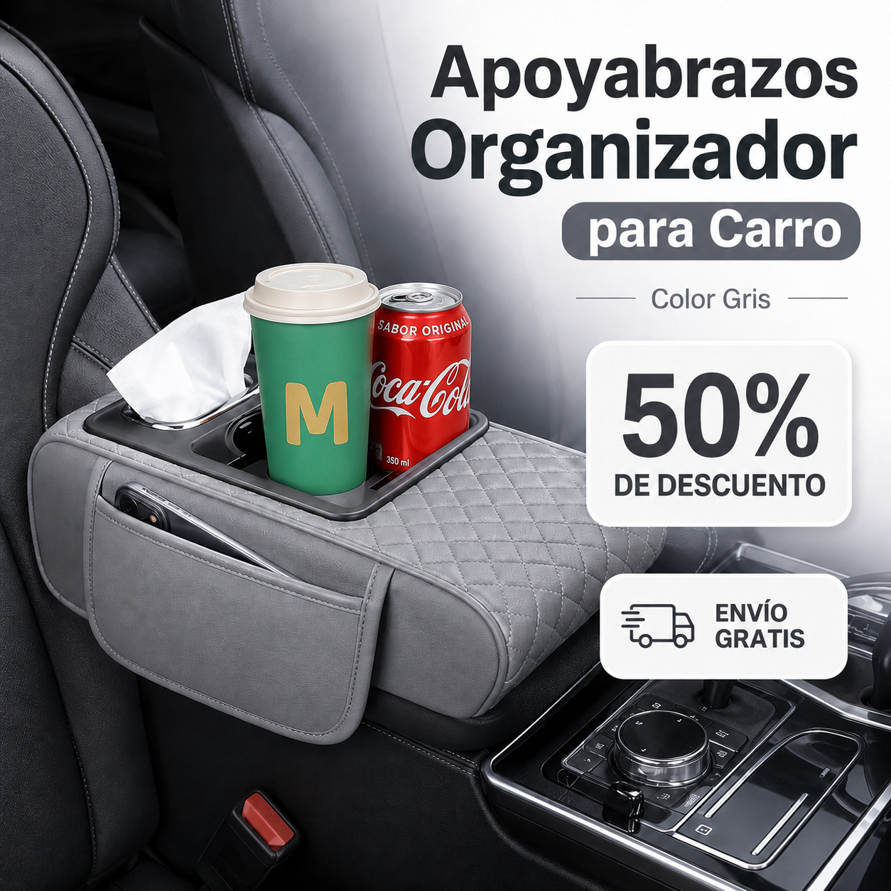 Apoyabrazos Universal para Auto con Portavasos